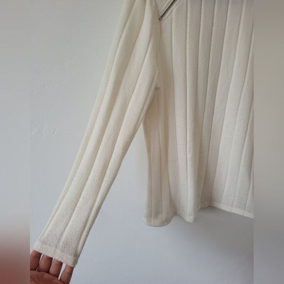 Adrienne Vittadini Cream Lightweight Sweater Semi Sheer Ribbed Old Money Medium - Picture 6 of 10